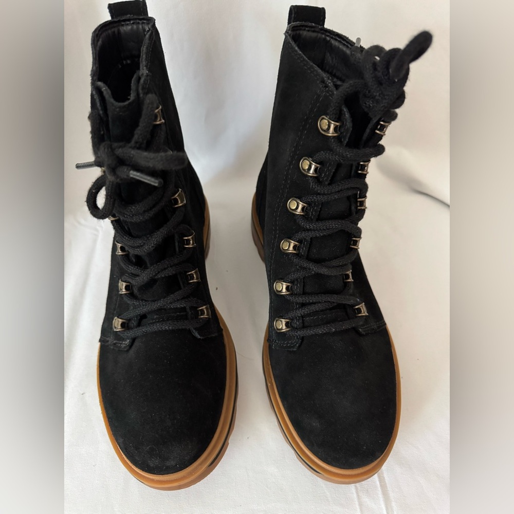 Sorel Black Suede Lennox Lace Up Boots Waterproof Combat Boots Size 9